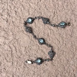 Blue Crystal gunmetal grey costume jewelry bracelet